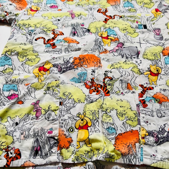 Disney Winnie the Pooh friends white background Med Scrub top - Picture 5 of 15
